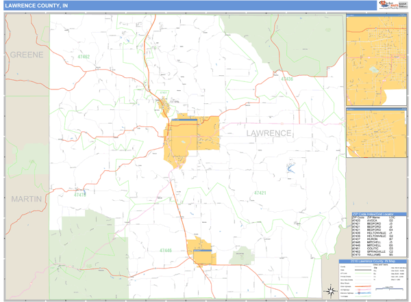 Lawrence County, Indiana Zip Code Wall Map Market Maps (IDI)