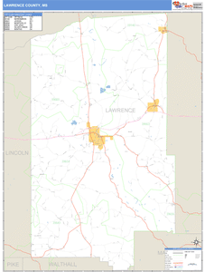 Lawrence County, Mississippi Zip Code Wall Map