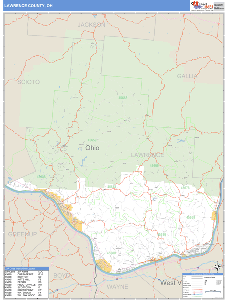 Lawrence County, Ohio Zip Code Wall Map Market Maps (IDI)