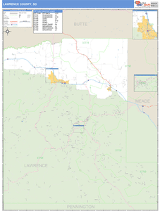 Lawrence County, South Dakota Zip Code Wall Map