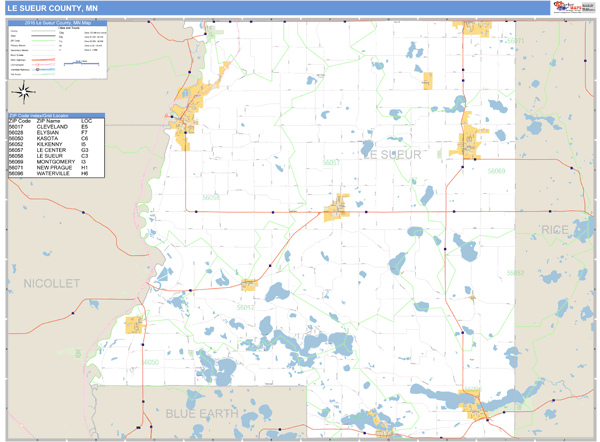 Le Sueur County, Minnesota Zip Code Wall Map Market Maps (IDI)