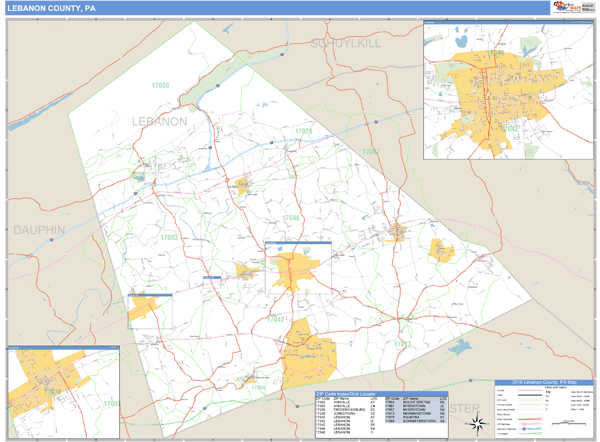Lebanon County, Pennsylvania Zip Code Wall Map | Map Geek.com