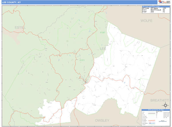 Lee County, Kentucky Zip Code Wall Map Market Maps (IDI)