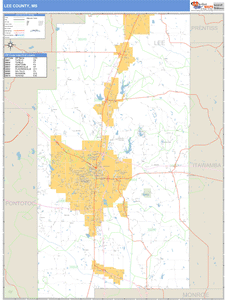 Lee County, Mississippi Zip Code Wall Map