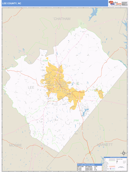 Lee County, North Carolina Zip Code Wall Map Market Maps (IDI)