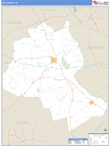 Lee County, South Carolina Zip Code Wall Map Market Maps (IDI)