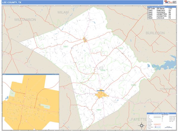 Lee County, Texas Zip Code Wall Map Market Maps (IDI)