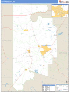 Leflore County, Mississippi Zip Code Wall Map