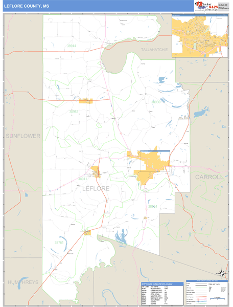 Leflore County, Mississippi Zip Code Wall Map Market Maps (IDI)