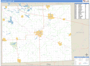 Lenawee County, Michigan Zip Code Wall Map