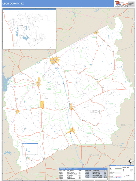 Leon County, Texas Zip Code Wall Map Market Maps (IDI)
