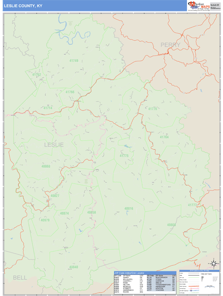 Leslie County, Kentucky Zip Code Wall Map Market Maps (IDI)