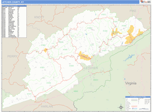 Letcher County, Kentucky Zip Code Wall Map
