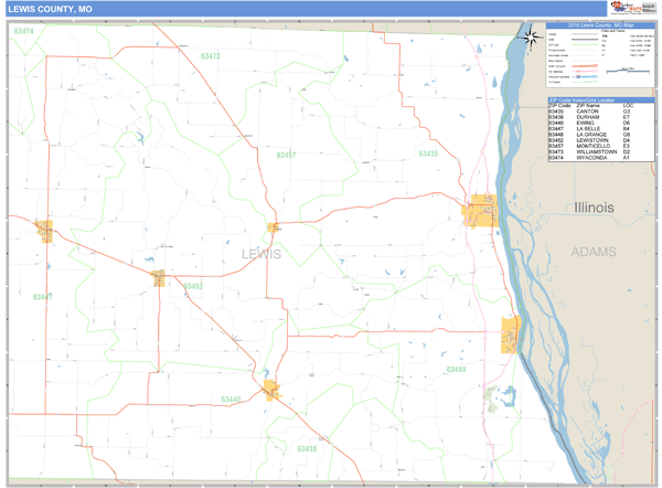 Lewis County, Missouri Zip Code Wall Map Market Maps (IDI)