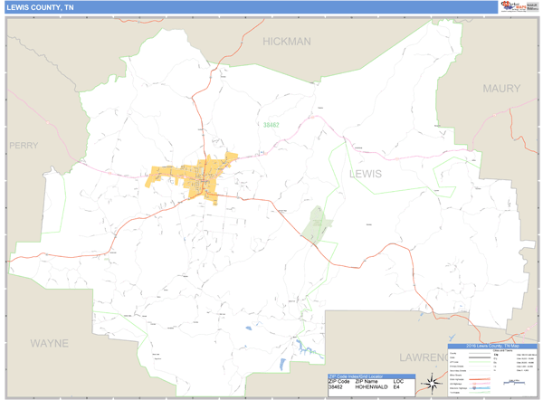 Lewis County, Tennessee Zip Code Wall Map Market Maps (IDI)
