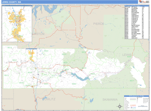 Lewis County, Washington Zip Code Wall Map