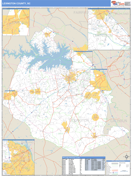 Lexington County, South Carolina Zip Code Wall Map Market Maps (IDI)