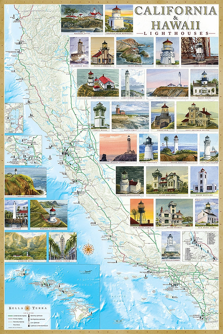 Cover of California and Hawaii Lighthouses Map