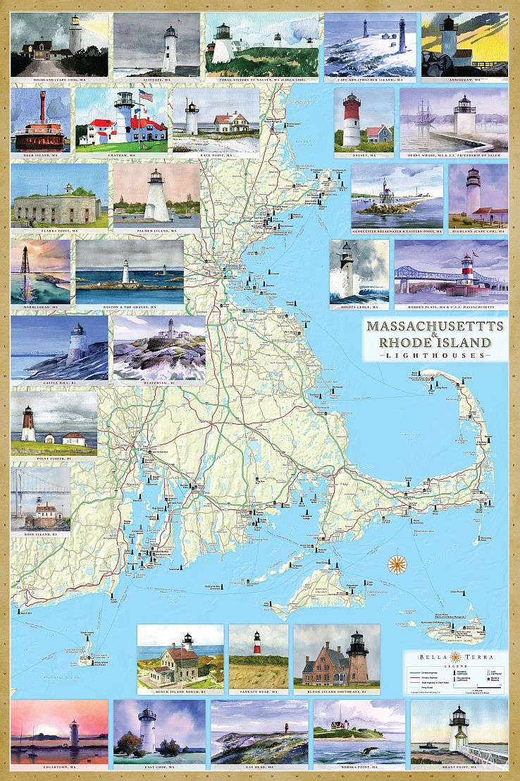 Cover of Massachusetts and Rhode Island Lighthouses Map