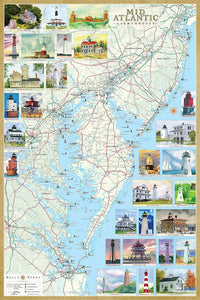 Mid-Atlantic Lighthouses Map by Bella Terra Publishing LLC