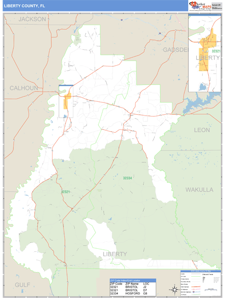 Liberty County, Florida Zip Code Wall Map Market Maps (IDI)