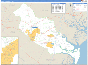 Liberty County, Georgia Zip Code Wall Map