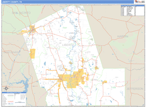 Liberty County, Texas Zip Code Wall Map
