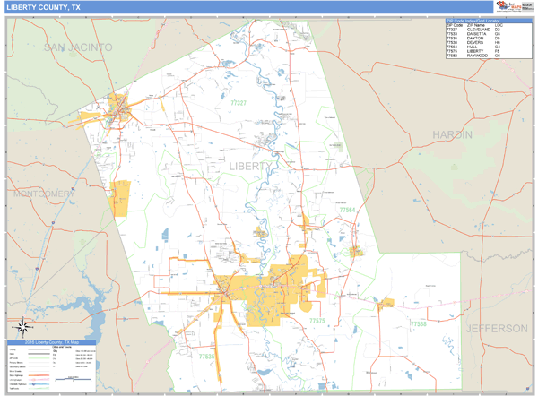 Liberty County, Texas Zip Code Wall Map Market Maps (IDI)