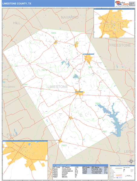 Limestone County, Texas Zip Code Wall Map Market Maps (IDI)