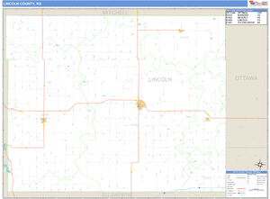 Lincoln County, Kansas Zip Code Wall Map