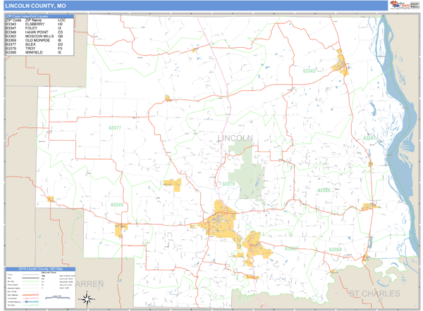 Lincoln County, Missouri Zip Code Wall Map Market Maps (IDI)