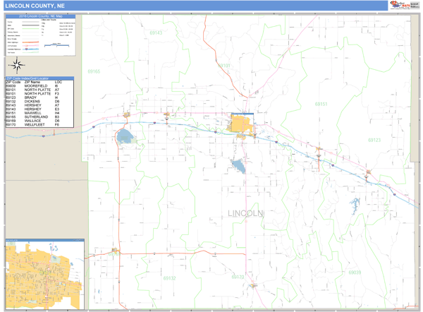 Lincoln County, Nebraska Zip Code Wall Map Market Maps (IDI)