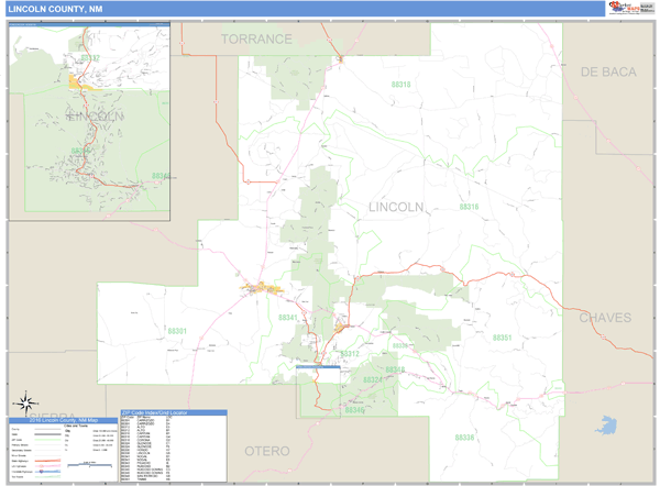 Lincoln County, New Mexico Zip Code Wall Map Market Maps (IDI)