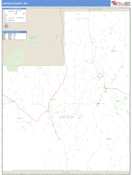 Lincoln County, Nevada Zip Code Wall Map Market Maps (IDI)