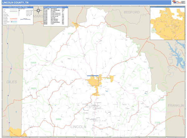 Lincoln County, Tennessee Zip Code Wall Map Market Maps (IDI)