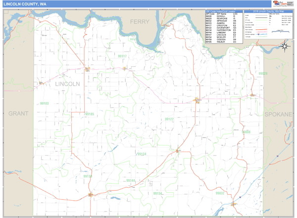 Lincoln County, Washington Zip Code Wall Map Market Maps (IDI)