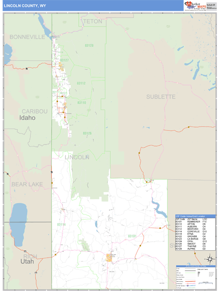 Lincoln County, Wyoming Zip Code Wall Map Market Maps (IDI)