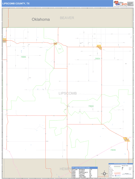 Lipscomb County, Texas Zip Code Wall Map Market Maps (IDI)