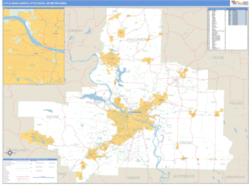 Little Rock-North Little Rock, Arkansas Metro Area Wall Map Market Maps (IDI)