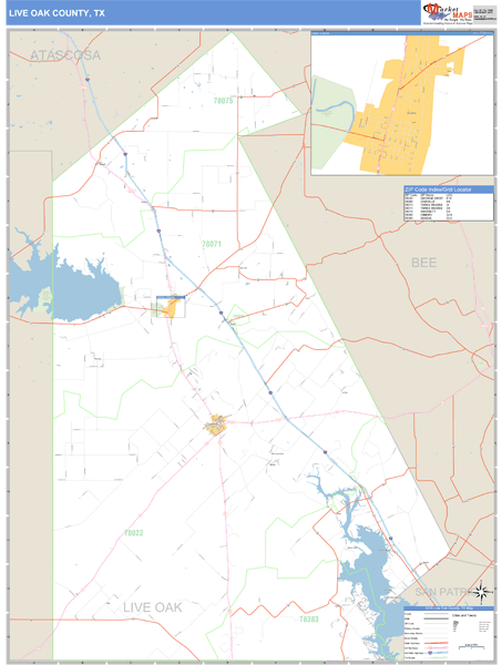 Live Oak County, Texas Zip Code Wall Map Market Maps (IDI)