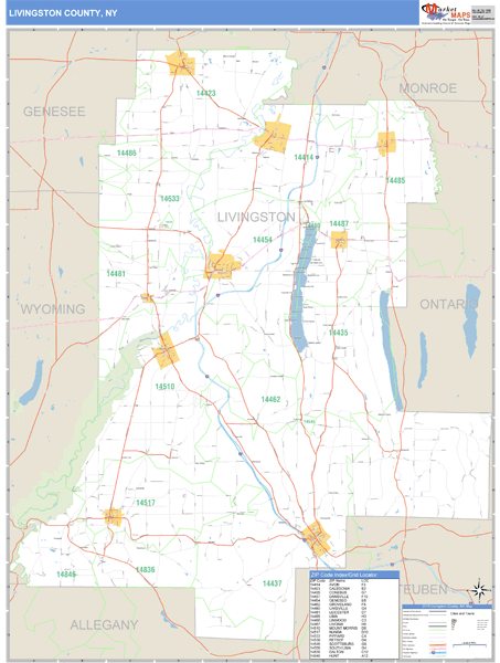 Livingston County, New York Zip Code Wall Map Market Maps (IDI)