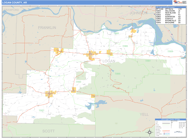 Logan County, Arkansas Zip Code Wall Map Market Maps (IDI)