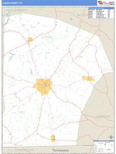 Logan County, Kentucky Zip Code Wall Map