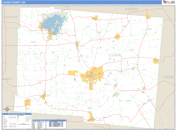 Logan County, Ohio Zip Code Wall Map Market Maps (IDI)