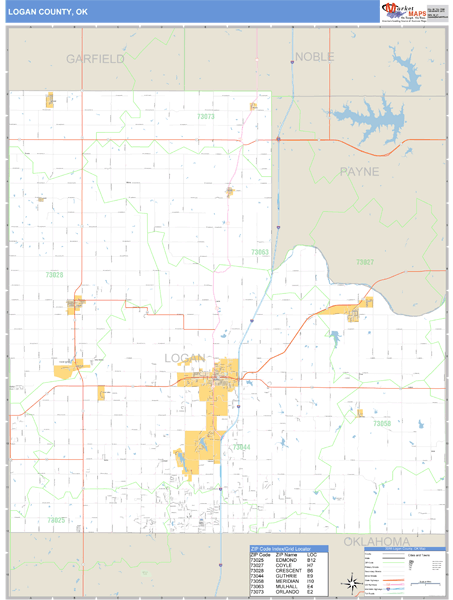 Logan County, Oklahoma Zip Code Wall Map Market Maps (IDI)