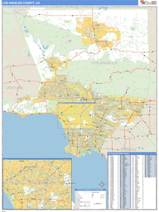 Los Angeles County, California Zip Code Wall Map