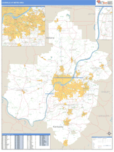 Louisville, Kentucky Metro Area Wall Map