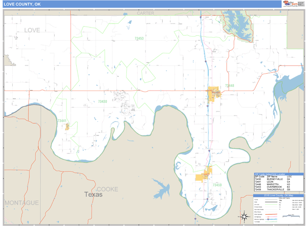 Love County, Oklahoma Zip Code Wall Map Market Maps (IDI)