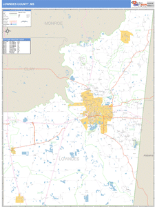Lowndes County, Mississippi Zip Code Wall Map