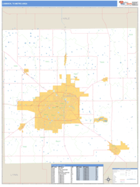 Lubbock, Texas Metro Area Wall Map Market Maps (IDI)
